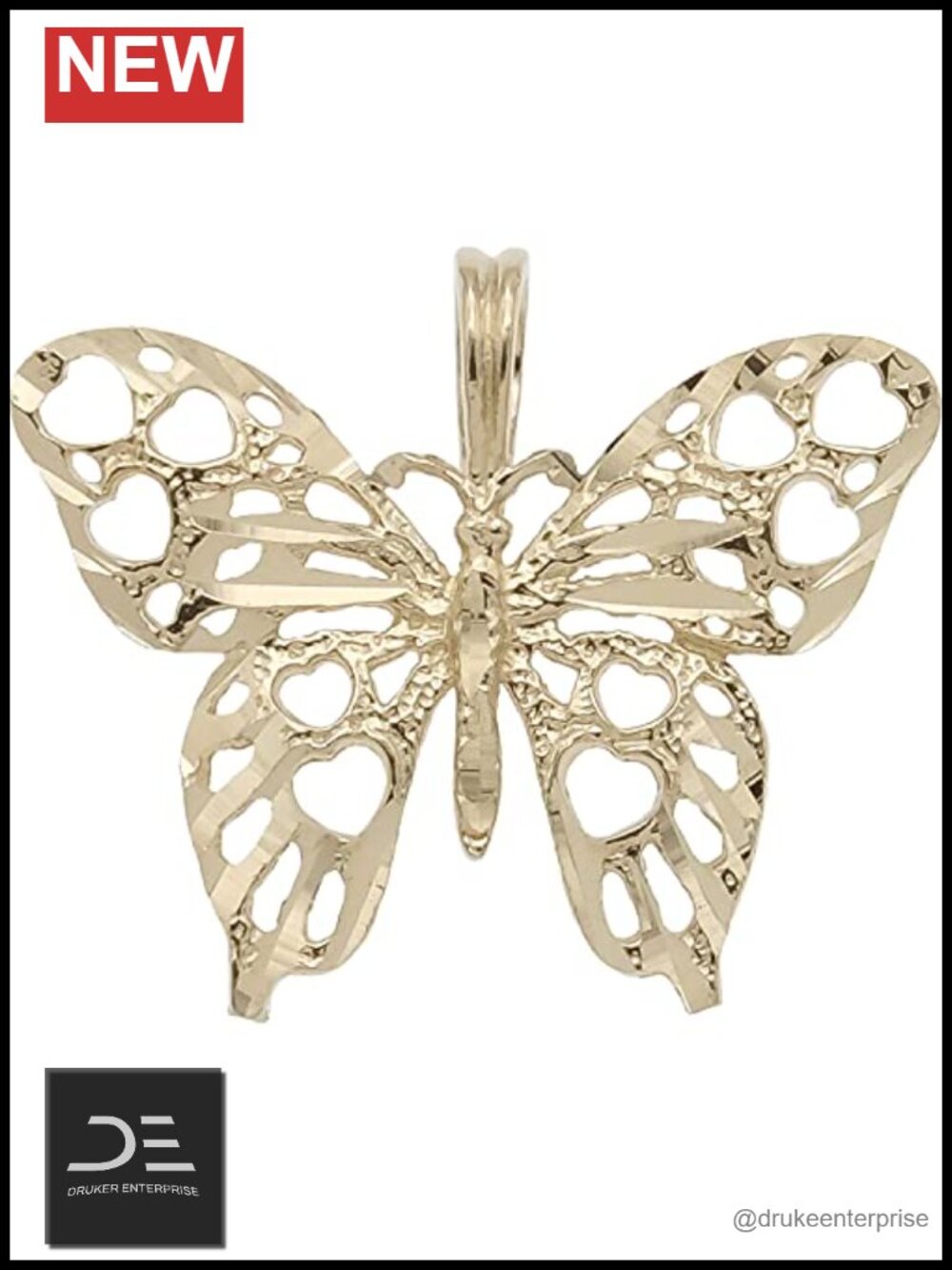 14K Yellow Gold Butterfly Charm Pendant 17mm Fine Jewelry